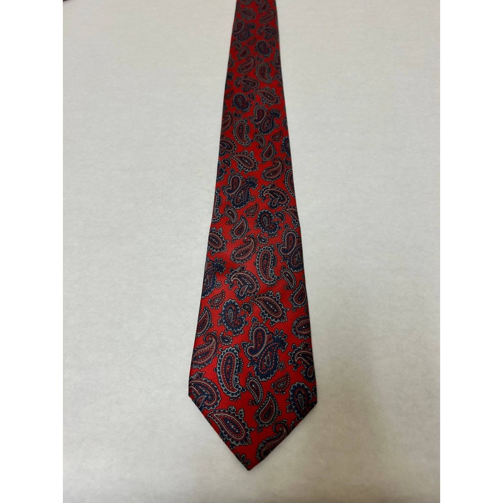 Paco Rabanne Necktie Men's One Size Red Paisley Print 100% Silk Designer Classic